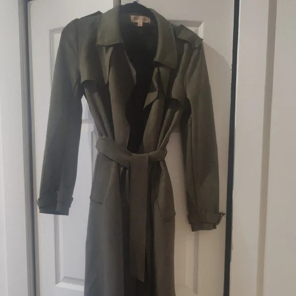Olive Green Women's Trench Coat - Picture 2 of 10